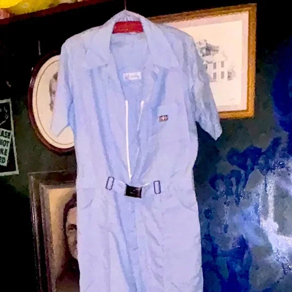 ORIG VTG Bill Parry Pinstriped Seersucker leisure suit with bronze buckle - Picture 3 of 15